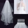 Voiles de mariage deux couches bon marché avec peigne, blanc ivoire avec bord en satin, accessoires de mariage, Veils5658339