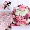 Ramos de boda artificiales baratos En stock 2016 con perlas de Bling Ramo de dama de honor rosa y blanco Rosa Hermosa novia Flor de mano vintage