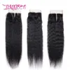 Peruvian hår kinky rakt mänskligt hår 4x4 spets stängning med 3 buntar naturligt svart obearbetat billigt huamn hår från likta