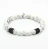 Perles en pierre de marbre Howlite blanc naturel de 8mm, 10 pièces/lot, avec Bracelet rectangulaire en Zircon noir Micro pavé, vente en gros