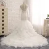 Jewel Tulle Applique Beadings Long Sleeves Mermaid Wedding Dresses Trumpet Wedding Gowns Tiered Skirts Court Train Wedding Bride Dress