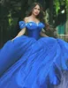 2021 Amazing Royal Blue Organza Ball Ball Cinderella Quinceanera Vestidos Frisados ​​Comprimento do Assoalho Doce 16 Anos Pageant Gownsqc63