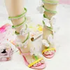 النساء المصارع فراشة الصنادل الملونة حفل زفاف عالية الكعب صندل تصميم خاص أحذية الزفاف المصنوعة يدويا حفلة موسيقية مضخات