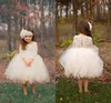 Vintage Bohemian Tule Flower Meisje Jurken Kant Geappliceerd Top Puffy Korte Knielengte Kinderen Formele Jurken Op maat gemaakte goedkope hoge kwaliteit