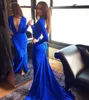 Robes de bal élégantes bleu royal maxi robe sexy plongeant cou robe de soirée dos nu sirène tapis rouge robes de célébrité robe de soirée