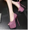 16cm Glitter sequined peep toe platform women high heels wedding shoes ladies pumps size 34 to 40