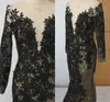 2016 Celebrity Evening Dresses Black Applique with Gold Thread Scoop 3/4 Long Sleeve Mermaid Sweep Train Prom Dresses Real Pictures Dresses