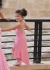 Süßes rosa Spaghetti-Babykleid mit abnehmbarem Tutu-Überrock 2017 Sommerkristalle Perlen High Low Blumenmädchenkleider Mädchen-Festzug-Kleider
