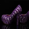 Nyaste Lila Prom Heels Kvinnors pumpar Årsdag Party Prom Dress Shoe Rhinestone Bridal Bröllop Skor Mor Bride Skor