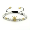 6mm Natural White Howlite Matte Agate Stone Copper Beads Gold And Silver Plated Crown Braided CZ Bracelet