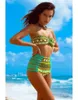 Printed Halter Bikini Wire Free Padded Swimwear High Waist Bandeau Bathing Suit Hollow Out Swimsuit Brazilian Biquini