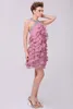 2016 Homecoming Dresses Pärlade halterlager ruffle chiffon kjolar ärmlös mini kort dammiga rosa riktiga bilder prom klänningar9022416