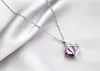 Yhamni mode fina smycken real 925 silver romantisk hjärta lila kristall hängsmycke halsband för kvinnor rena silver smycken halsband bkn013