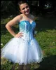 Stunning Plus Storlek Homecoming Klänningar Vit Organza Kristaller Utsmyckad Korsett Top Short Graduation Prom Party Gowns Custom Gjorda