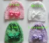 100pcs gairl waffle crochet hats + 3" hair bows clips baby soft beanie toddler stretch caps feshion hot sell MZ9114