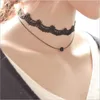 Fashion Sexy Clavicle Strap Collars Choker Bead Tassel Clover Pendant Necklace Vintage Black Lace Velvet Leather Cord Clavicle Cha298T