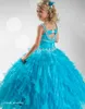 Cute Blue Girl's Pagewant Dress Princess Zroszony Ruffles Party Cupcake Prom Dress na krótkiej dziewczyny ładna sukienka dla małych dzieciaków