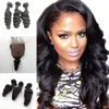 Lose Wave Virgin Hair Extension 4pcs W 100% nieprzetworzone dziewicze malezyjskie splot włosów, 3 wiązki z jedwabnym zamknięciem podstawy 4x4