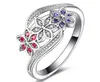 2017 venda quente chapeamento S925 prata esterlina anel de FLOR de cristal branco vermelho de alta qualidade mulher de luxo anel de casamento jóias tamanho US7 / 8/9