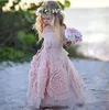 Rosa Halter Little Girls Party Dresses 2016 Chiffon Ruffles Flower Girl Dresses for Beach Wedding Floor Length Pagant Klänningar med Blommor