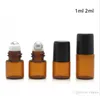 1 2 3 5 10ML Essential Oil Glass Roller Bottles Mini Tiny Refillable Empty Aromatherapy Perfume Liquid Amber Glass Roll On Bottle Vials Metal Rollerball