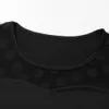 Wholesale-レディース長袖スリムホローメッシュパッチワークPolka Dot Tシャツトップ