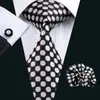 HI-TIE MENS MENS 8.5CM Cravate de soie Polka Dots Style En Gros Craviche Hanky ​​Boutons de manchette Classic Silk Jacquard Tissé