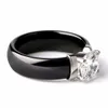 6mm White Black Ceramic Rings Plus Big Cubic Zirconia For Women Stainless Steel Women Wedding Ring Engagement Jewelry Never Fade