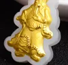 Lucky gold inlaid jade pendant duke guan (wu I the god of wealth). Necklace pendant.