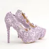 أحذية Lavender Bride Shoes High Heel منصة مع فلاور من زهرة الرونستون ث
