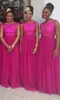 나이지리아 스팽글 들러리 드레스 2016 Fushia Tulle 긴 댄스 파티 드레스 웨딩 파티 게스트 아프리카 스타일 공식 드레스