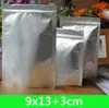 wholesale 9-37cm Silver Pure Aluminum Stand Up zipper Plastic Bags 100pcs/lot for food Sugar Tea Storage Reclosable Bag