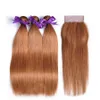 Color 30 Hair Bundles With Lace Closure Light Auburn Straight Hair 3 Bundles With Lace Closure Malaysian Virgin Human Hair Straight Wefts