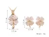 Luxe Real Opal Clover Hanger Ketting en Stud Oorbellen Sieraden Sets Bloem Pure Gem Pure Gem Lady Jewelry Set