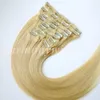 120g 10pcs / 1set clip in on hair extensions Double Drown # 613 / Bleach Blonde 20 22inch مستقيم البرازيلي الإنسان الشعر