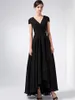 Black Chiffon High Low A-line Long Modest Bridesmaid Dresses With Cap Sleeves V Neck Ruched Beaded Rustic Bridesmaid Dress Wedding Party