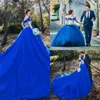 Cristais de vestido de noiva azul royal deslumbrantes com lantejous de lantejoulas dos vestidos de noiva de ombro de ombro, vestidos de noiva de bola de bola long long TRAI8995484