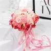 Grinaldas 1 pcs feito à mão de alta qualidade lindo roxo cor rosa nupcial dama de honra buquê de casamento flor artificial rosa buquê de noiva