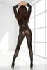 Vente en gros- M-XL Sexy Hollow Out Body Latex PVC Jumpsuit Femmes Pole Dance Costumes Zipper Fétiche En Cuir Catsuit Discothèque Body