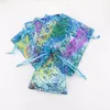 Coralline Organza Trekkoord Sieraden Verpakking Zakken Party Snoep Bruiloft Gunst Gift Tassen Design Sheer met Gilding Patroon 10 x 15 cm 100 stks