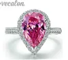 Vecalon ファッションリングペアカット 4ct ピンク Cz ダイヤモンド婚約結婚指輪リング女性のための 925 スターリングシルバー女性指リング