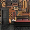 Vintage letter nummer behang 3D gigantische muurschildering schilderij bars KTV cafe hal restaurant decor persoonlijkheid behang