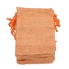 9x12cm Anpassad Faux Jute Drawstring Smycken Väskor Småpåsar Burlap Orange Blank Linne Tyg Presentförpackning Väskor Hessian Väska Till Salu