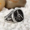 316L Stainless Steel Freemason Masonic signet ring Retro Vintage Black Silver fashion new jewelry for men