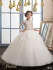 Brautkleider für Blumenmädchen 2021 von Pentelei, günstig mit langen Ärmeln und Perlen, Perlengürtel, Applikationen, Tüll, Prinzessinnen-Abschlussballkleider für Mädchen