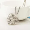 Hollow gold love leaf with shiny zircon necklace pendant Long necklace Alloy Gold Silver Sweater chain ornaments Clothing accessories