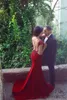 Said Mhamad Red Deep V Neck Prom Dresses Sexy Open Back Beaded Mermaid Evening Gowns Sweep Train Formal Party Dresses