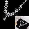 New Women Fashion Bridal Jewelry Rhinestone Crystal Drop Necklace Earring Plated Jewelry Set Ear Clip Needle Wedding Earrings Pend245k