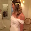 Einfache 2016 Chiffon Strand Brautkleider Günstige Off Shoulder Falten Spitze Side Split Lange Brautkleider Nach Maß China EN90218