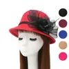 Livraison Gratuite 6 Couleurs Aristocratie Gaze Plume Fleur Femmes Top Chapeaux Dames Seau Chapeaux Automne Hiver Femme Chapeaux GH-30